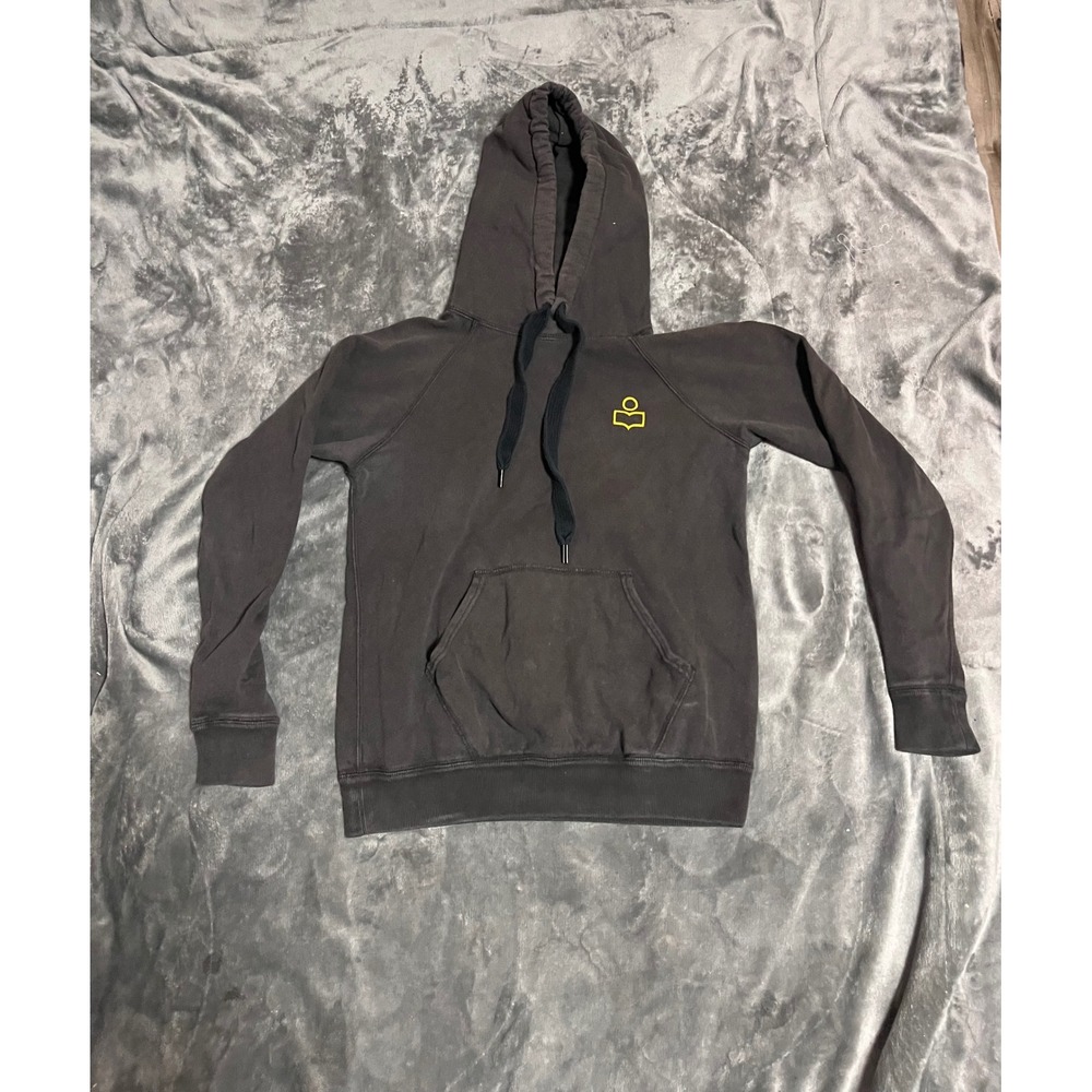 Isabel Marant Etoile Mansel Logo Hoodie Faded Black Yellow Logo Size 34
